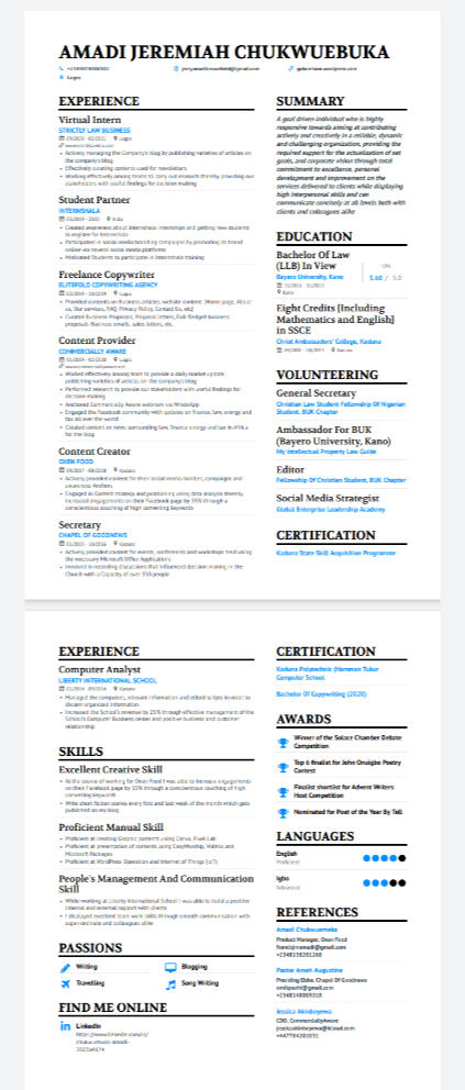 resume in capital letters